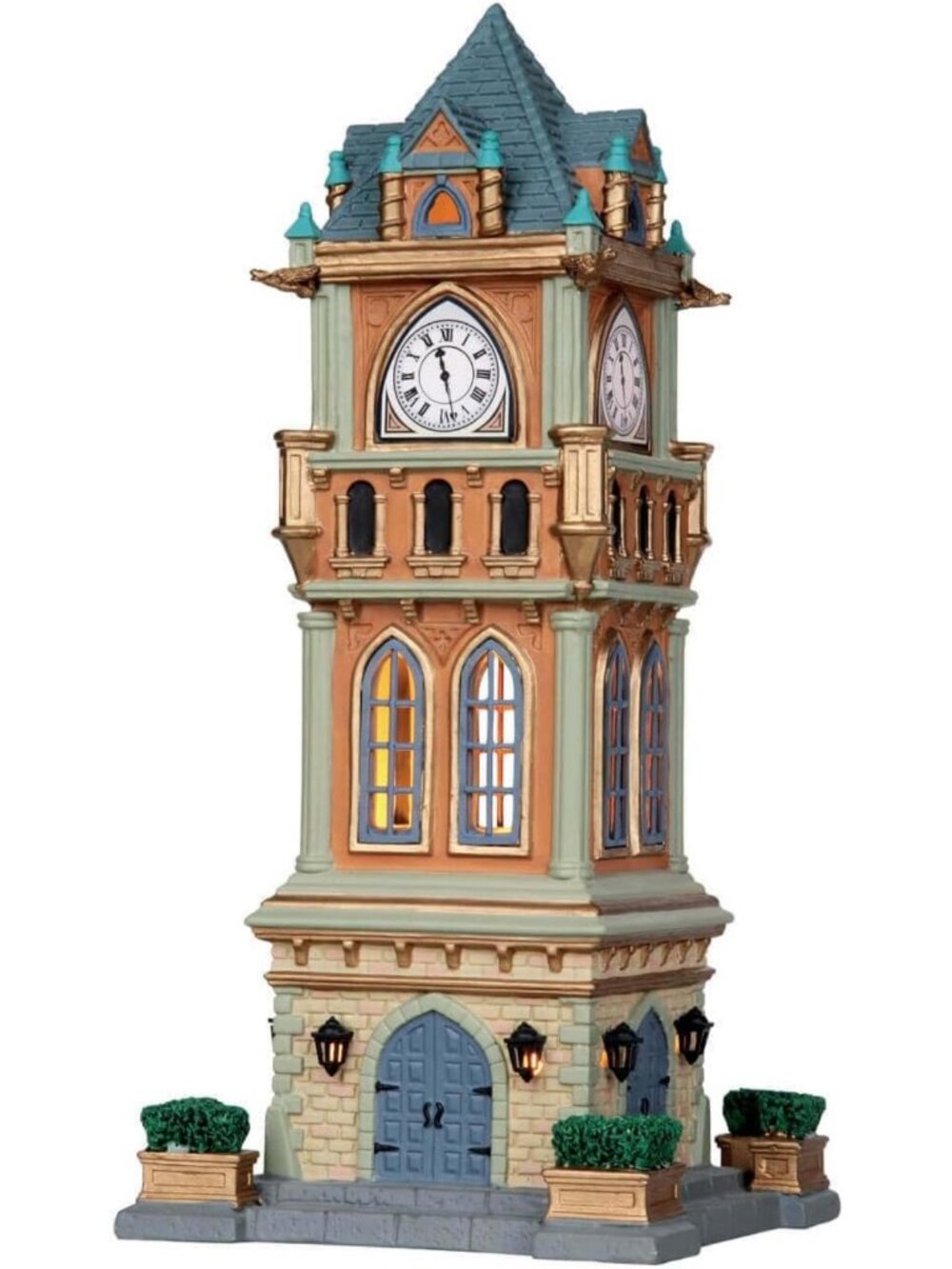 Battery Operated LED Christmas Village Clock Tower Decor - Festive Holiday